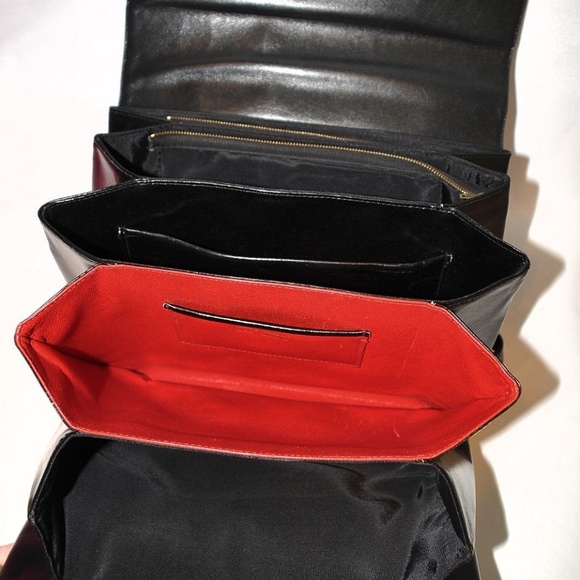 Vintage Bags Vtg Black Leather Handbag Purse Red Inside Pocket